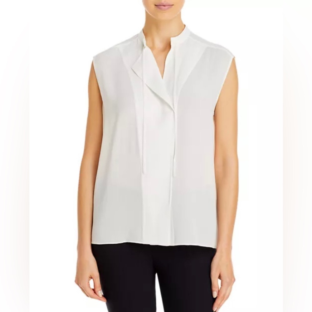 Vince Sleeveless Tie Neck Cream/Off White 100% Silk Blouse size X-small